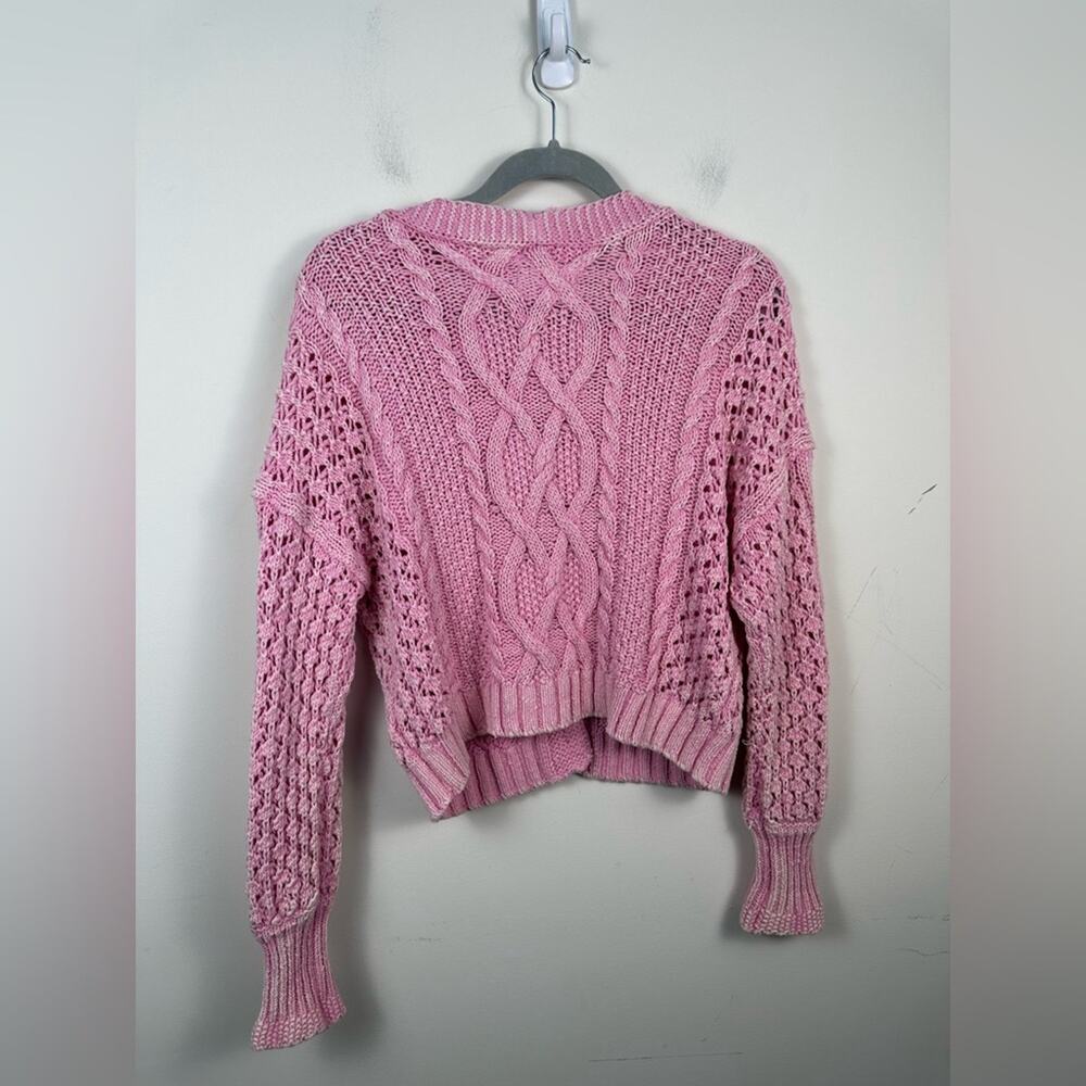 Pilcro Anthro Sweater Size Small Cableknit Cropped Cardigan Pink Shabby chic - Picture 3 of 8
